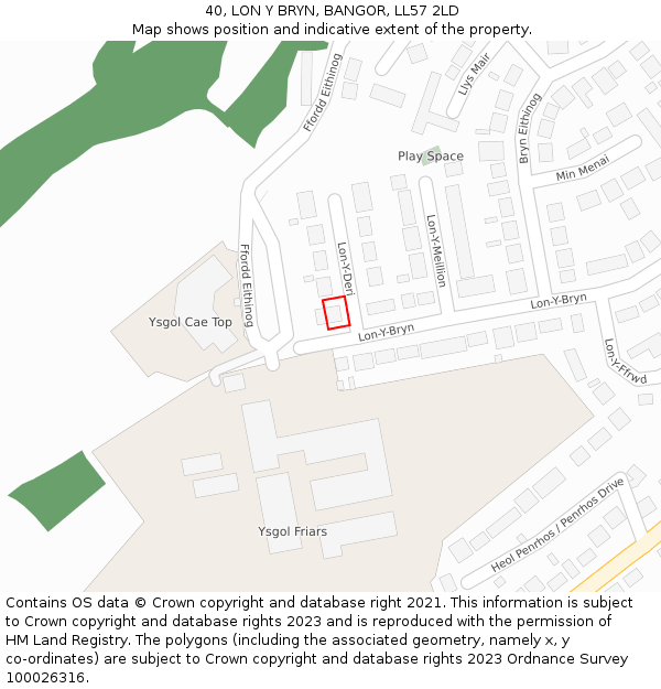 40, LON Y BRYN, BANGOR, LL57 2LD: Location map and indicative extent of plot