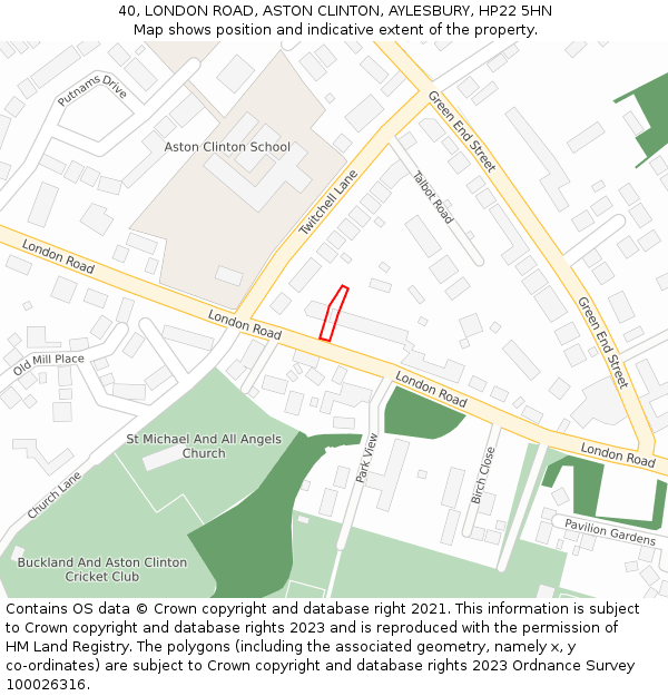 40, LONDON ROAD, ASTON CLINTON, AYLESBURY, HP22 5HN: Location map and indicative extent of plot