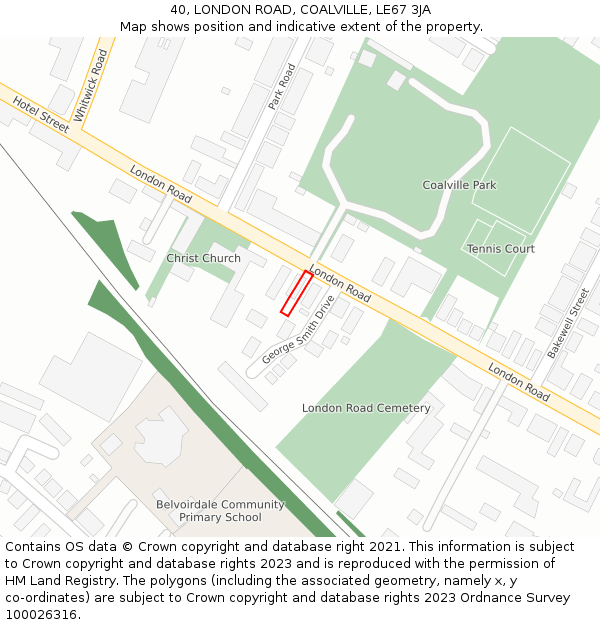 40, LONDON ROAD, COALVILLE, LE67 3JA: Location map and indicative extent of plot