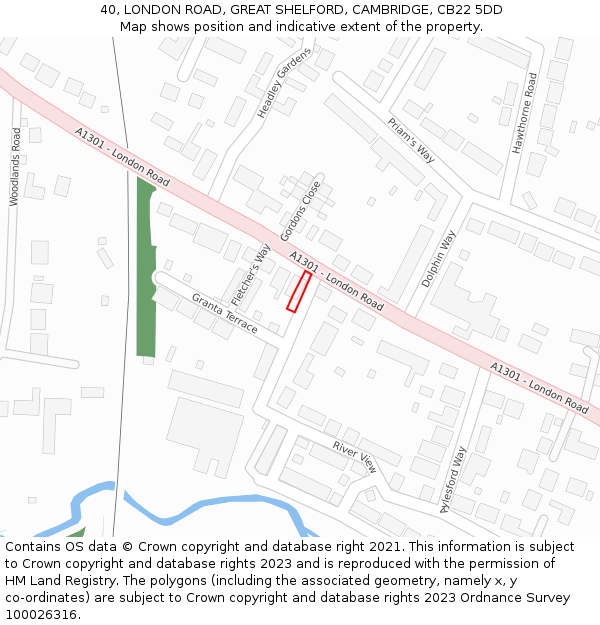 40, LONDON ROAD, GREAT SHELFORD, CAMBRIDGE, CB22 5DD: Location map and indicative extent of plot