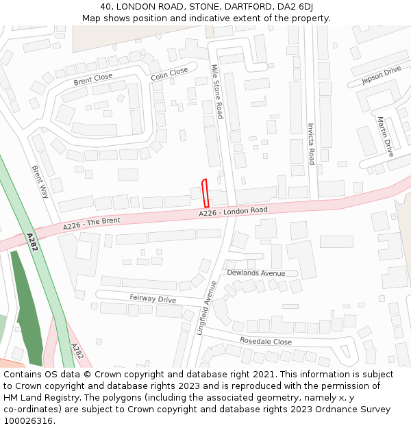 40, LONDON ROAD, STONE, DARTFORD, DA2 6DJ: Location map and indicative extent of plot