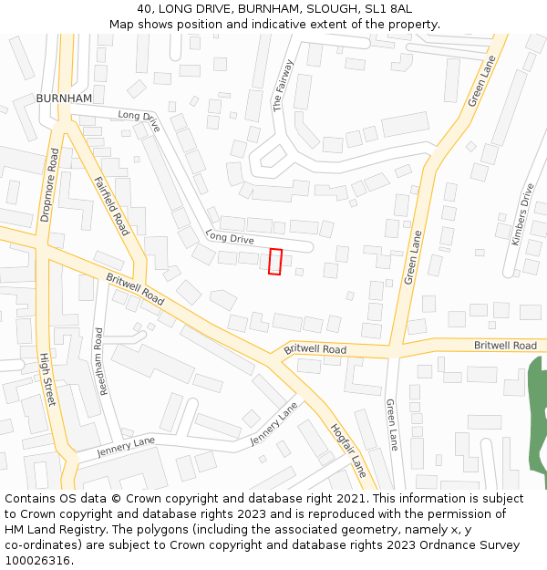 40, LONG DRIVE, BURNHAM, SLOUGH, SL1 8AL: Location map and indicative extent of plot