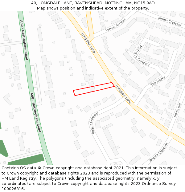 40, LONGDALE LANE, RAVENSHEAD, NOTTINGHAM, NG15 9AD: Location map and indicative extent of plot