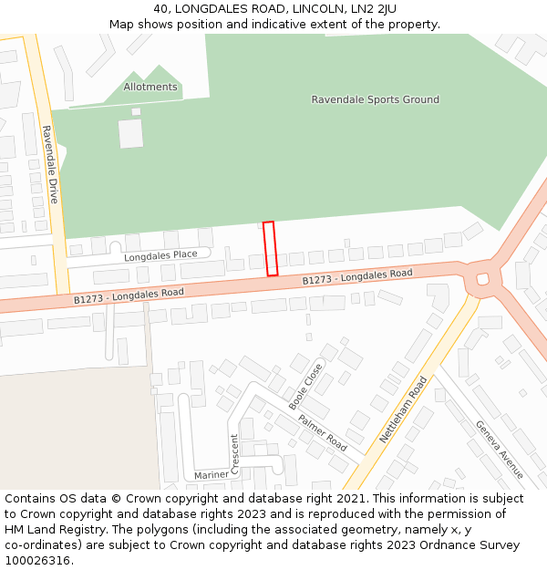 40, LONGDALES ROAD, LINCOLN, LN2 2JU: Location map and indicative extent of plot