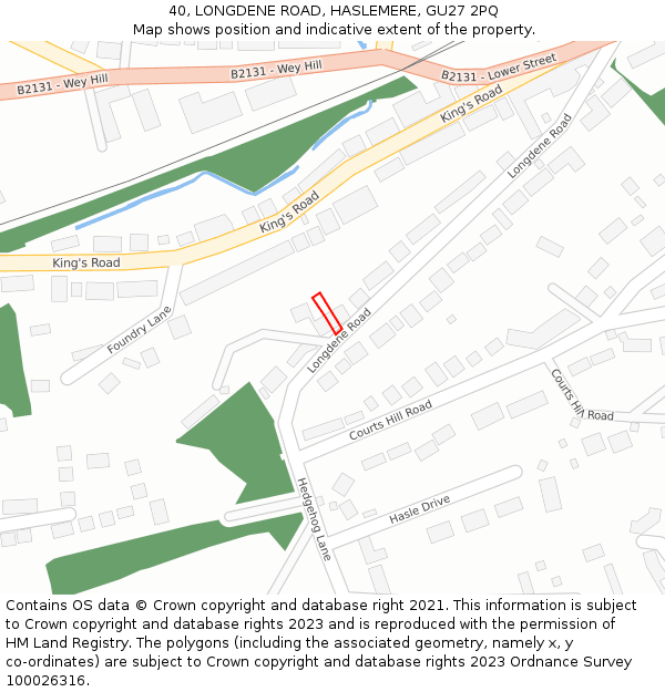 40, LONGDENE ROAD, HASLEMERE, GU27 2PQ: Location map and indicative extent of plot