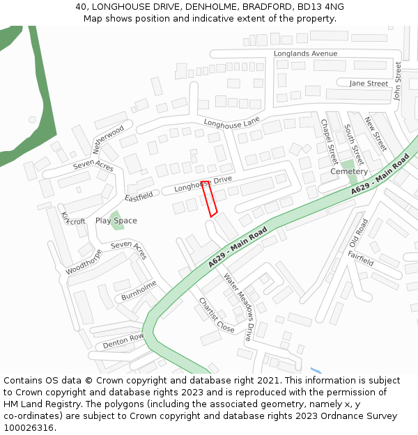 40, LONGHOUSE DRIVE, DENHOLME, BRADFORD, BD13 4NG: Location map and indicative extent of plot