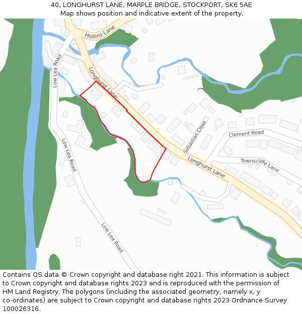 40, LONGHURST LANE, MARPLE BRIDGE, STOCKPORT, SK6 5AE: Location map and indicative extent of plot