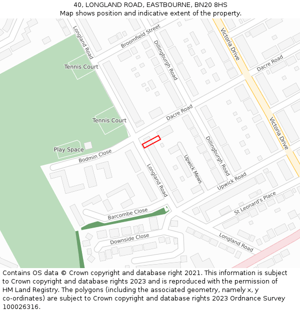 40, LONGLAND ROAD, EASTBOURNE, BN20 8HS: Location map and indicative extent of plot