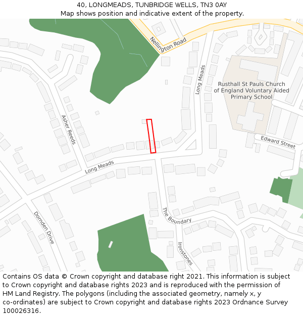 40, LONGMEADS, TUNBRIDGE WELLS, TN3 0AY: Location map and indicative extent of plot