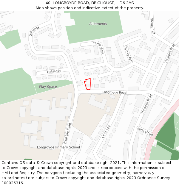 40, LONGROYDE ROAD, BRIGHOUSE, HD6 3AS: Location map and indicative extent of plot