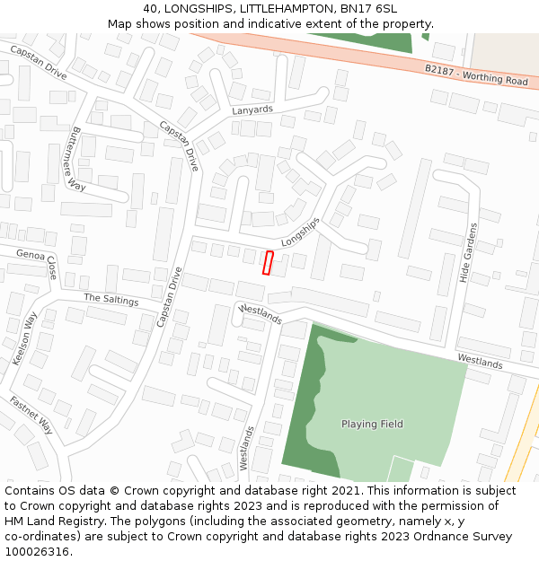 40, LONGSHIPS, LITTLEHAMPTON, BN17 6SL: Location map and indicative extent of plot