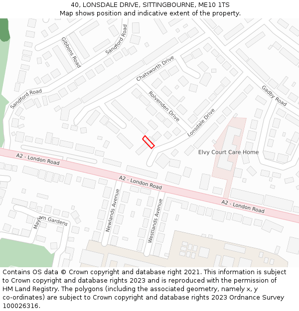 40, LONSDALE DRIVE, SITTINGBOURNE, ME10 1TS: Location map and indicative extent of plot