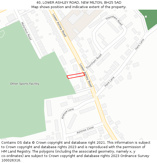 40, LOWER ASHLEY ROAD, NEW MILTON, BH25 5AD: Location map and indicative extent of plot