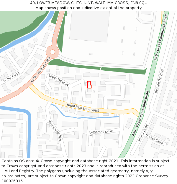40, LOWER MEADOW, CHESHUNT, WALTHAM CROSS, EN8 0QU: Location map and indicative extent of plot