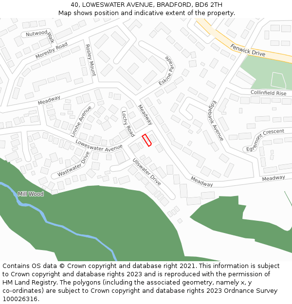 40, LOWESWATER AVENUE, BRADFORD, BD6 2TH: Location map and indicative extent of plot