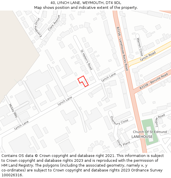 40, LYNCH LANE, WEYMOUTH, DT4 9DL: Location map and indicative extent of plot