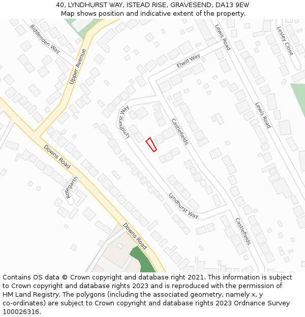 40, LYNDHURST WAY, ISTEAD RISE, GRAVESEND, DA13 9EW: Location map and indicative extent of plot