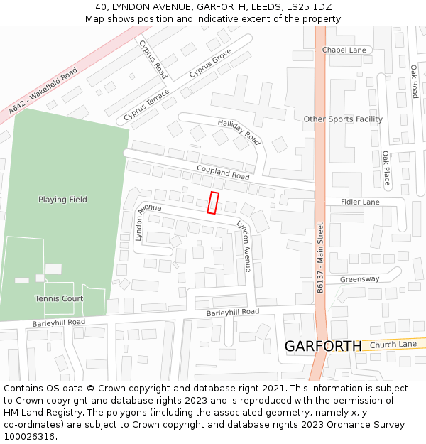 40, LYNDON AVENUE, GARFORTH, LEEDS, LS25 1DZ: Location map and indicative extent of plot