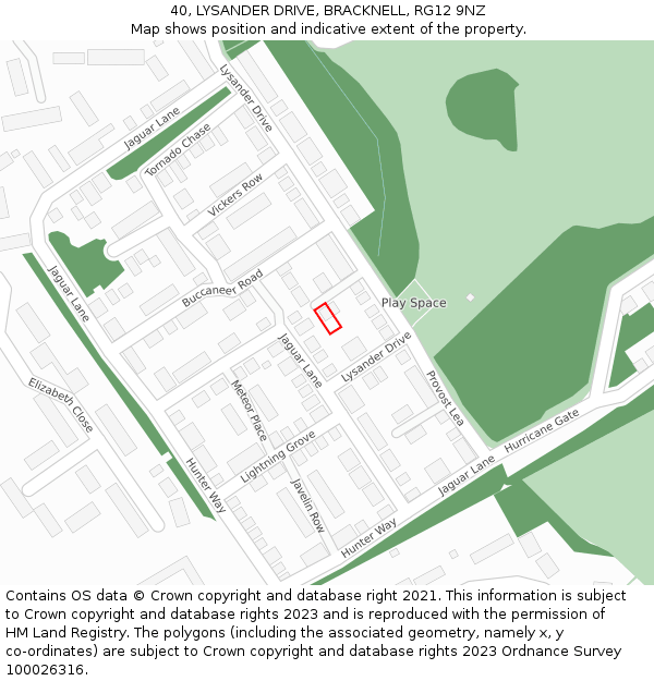 40, LYSANDER DRIVE, BRACKNELL, RG12 9NZ: Location map and indicative extent of plot