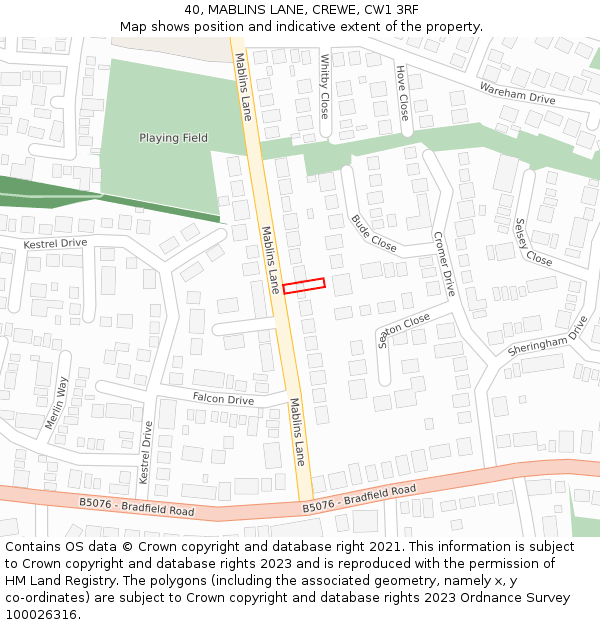 40, MABLINS LANE, CREWE, CW1 3RF: Location map and indicative extent of plot