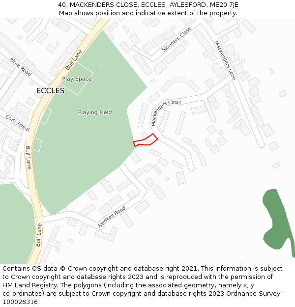 40, MACKENDERS CLOSE, ECCLES, AYLESFORD, ME20 7JE: Location map and indicative extent of plot