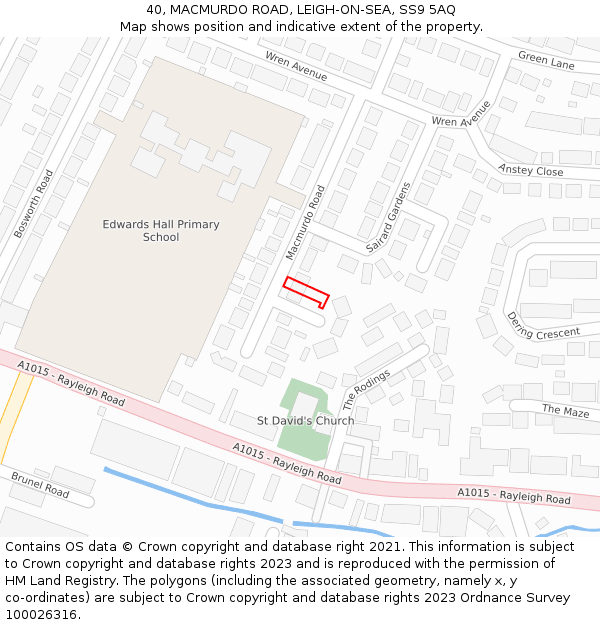 40, MACMURDO ROAD, LEIGH-ON-SEA, SS9 5AQ: Location map and indicative extent of plot