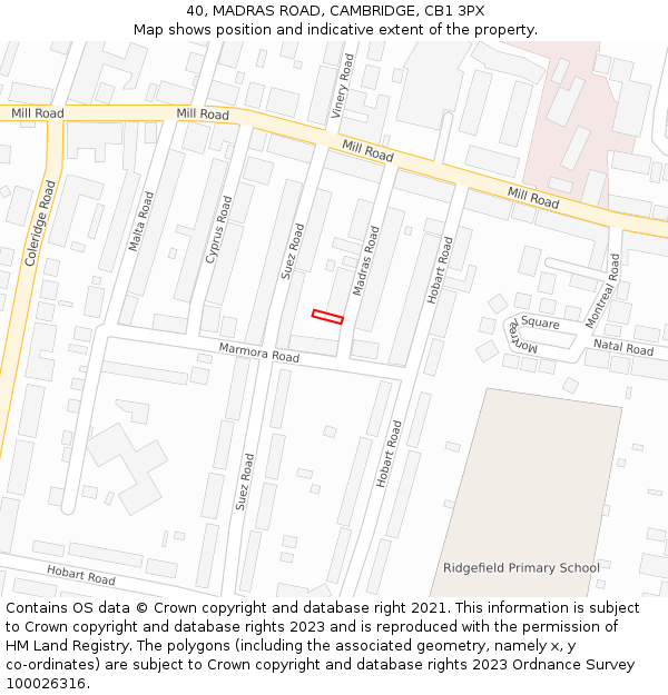 40, MADRAS ROAD, CAMBRIDGE, CB1 3PX: Location map and indicative extent of plot