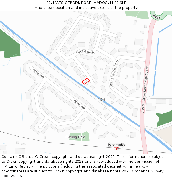 40, MAES GERDDI, PORTHMADOG, LL49 9LE: Location map and indicative extent of plot