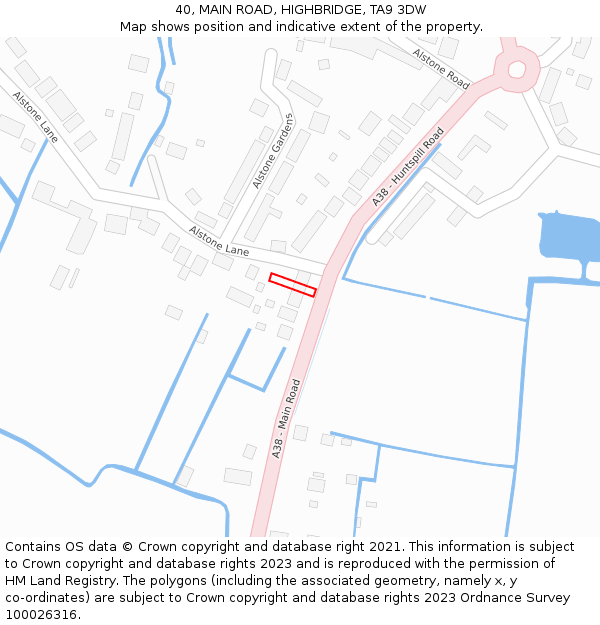 40, MAIN ROAD, HIGHBRIDGE, TA9 3DW: Location map and indicative extent of plot