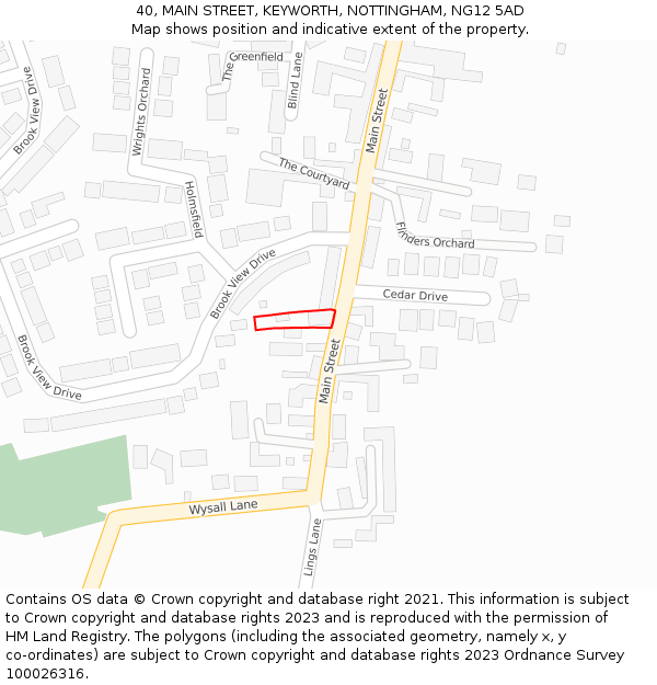 40, MAIN STREET, KEYWORTH, NOTTINGHAM, NG12 5AD: Location map and indicative extent of plot