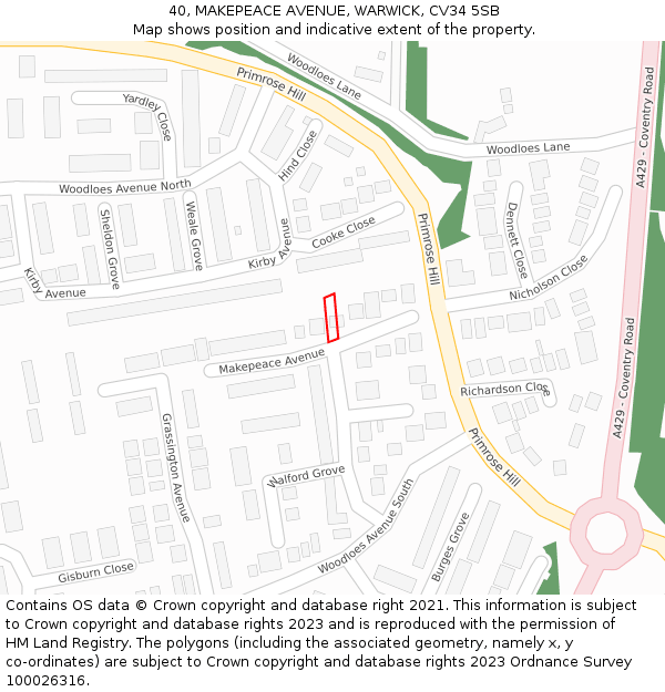 40, MAKEPEACE AVENUE, WARWICK, CV34 5SB: Location map and indicative extent of plot