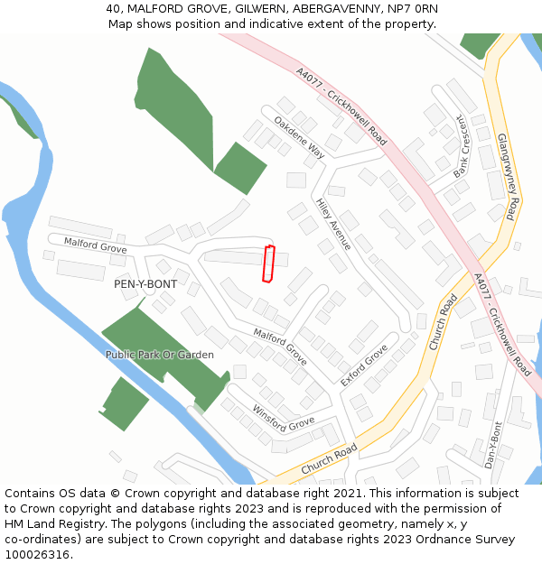 40, MALFORD GROVE, GILWERN, ABERGAVENNY, NP7 0RN: Location map and indicative extent of plot