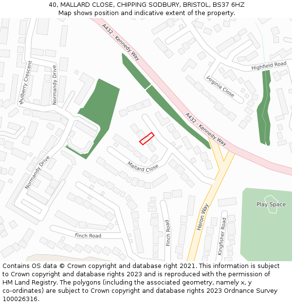 40, MALLARD CLOSE, CHIPPING SODBURY, BRISTOL, BS37 6HZ: Location map and indicative extent of plot