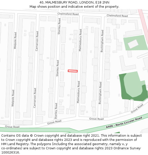 40, MALMESBURY ROAD, LONDON, E18 2NN: Location map and indicative extent of plot