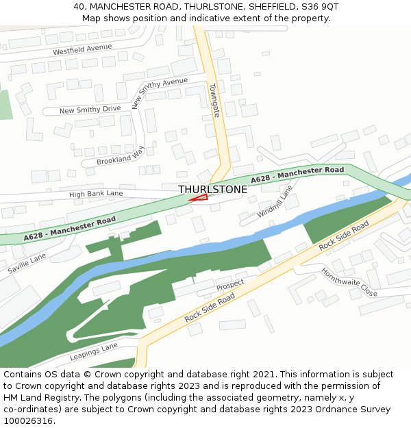 40, MANCHESTER ROAD, THURLSTONE, SHEFFIELD, S36 9QT: Location map and indicative extent of plot