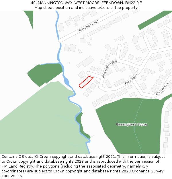 40, MANNINGTON WAY, WEST MOORS, FERNDOWN, BH22 0JE: Location map and indicative extent of plot