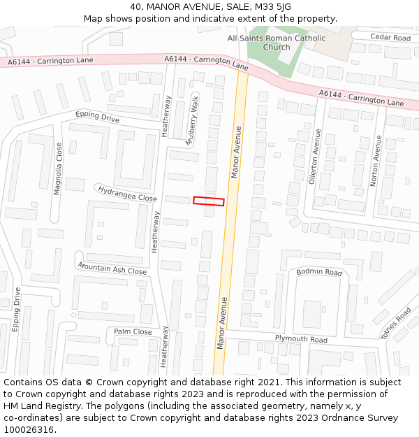 40, MANOR AVENUE, SALE, M33 5JG: Location map and indicative extent of plot