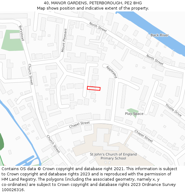 40, MANOR GARDENS, PETERBOROUGH, PE2 8HG: Location map and indicative extent of plot