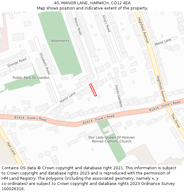 40, MANOR LANE, HARWICH, CO12 4EA: Location map and indicative extent of plot