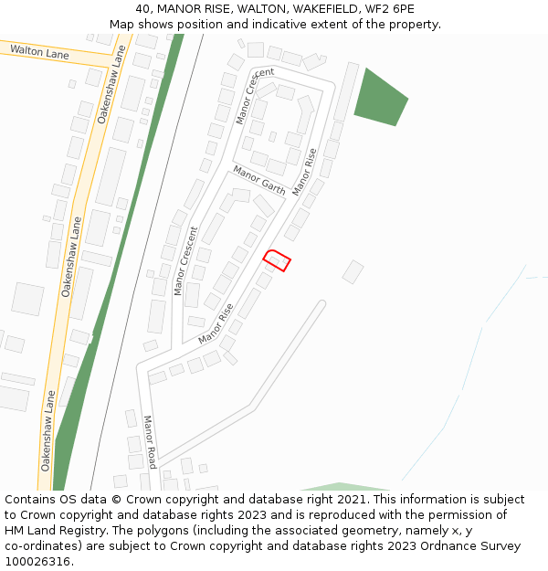 40, MANOR RISE, WALTON, WAKEFIELD, WF2 6PE: Location map and indicative extent of plot