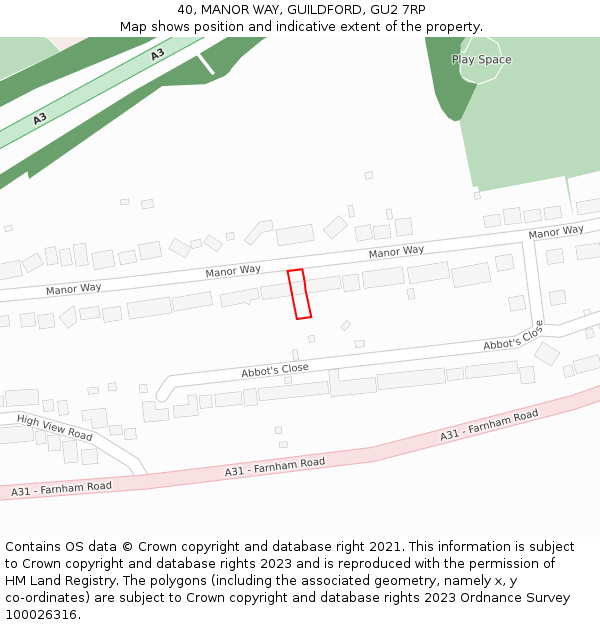 40, MANOR WAY, GUILDFORD, GU2 7RP: Location map and indicative extent of plot