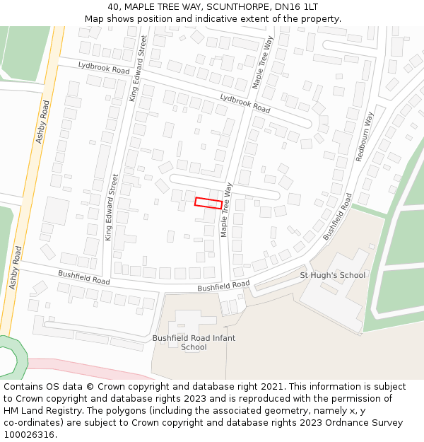 40, MAPLE TREE WAY, SCUNTHORPE, DN16 1LT: Location map and indicative extent of plot