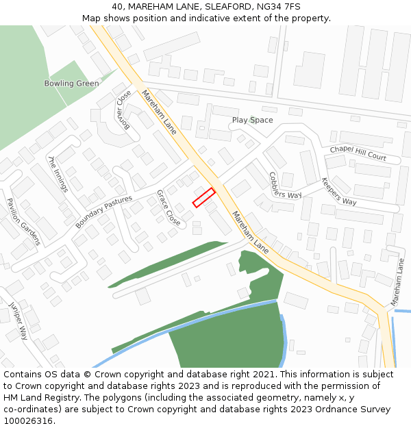 40, MAREHAM LANE, SLEAFORD, NG34 7FS: Location map and indicative extent of plot