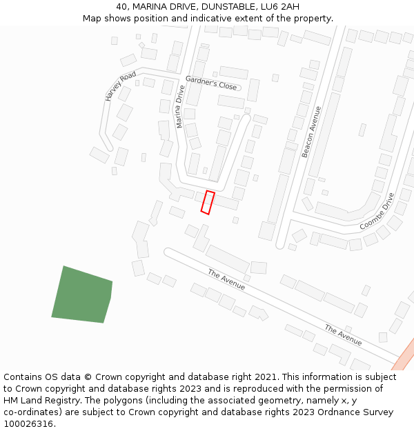 40, MARINA DRIVE, DUNSTABLE, LU6 2AH: Location map and indicative extent of plot