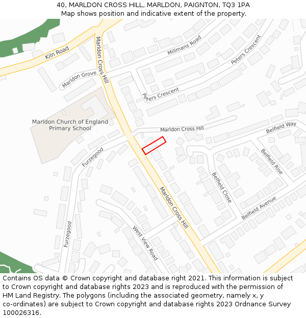 40, MARLDON CROSS HILL, MARLDON, PAIGNTON, TQ3 1PA: Location map and indicative extent of plot