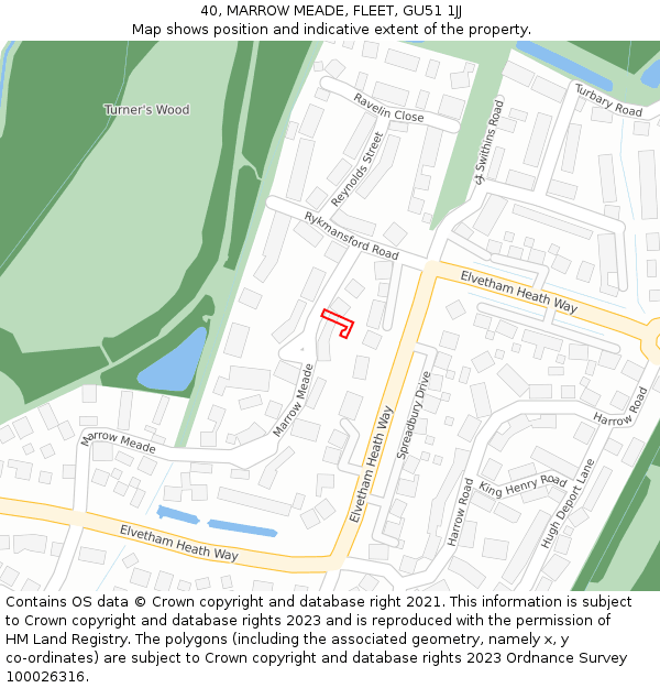 40, MARROW MEADE, FLEET, GU51 1JJ: Location map and indicative extent of plot