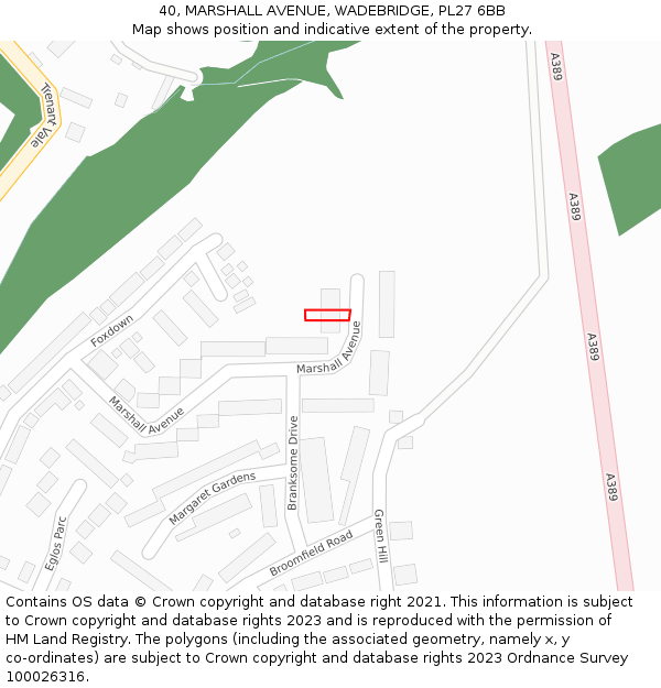 40, MARSHALL AVENUE, WADEBRIDGE, PL27 6BB: Location map and indicative extent of plot