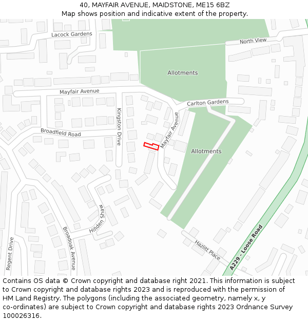 40, MAYFAIR AVENUE, MAIDSTONE, ME15 6BZ: Location map and indicative extent of plot