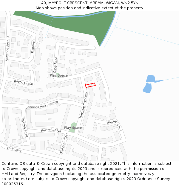 40, MAYPOLE CRESCENT, ABRAM, WIGAN, WN2 5YN: Location map and indicative extent of plot