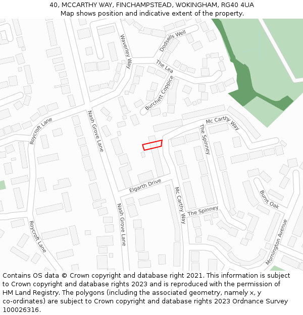 40, MCCARTHY WAY, FINCHAMPSTEAD, WOKINGHAM, RG40 4UA: Location map and indicative extent of plot